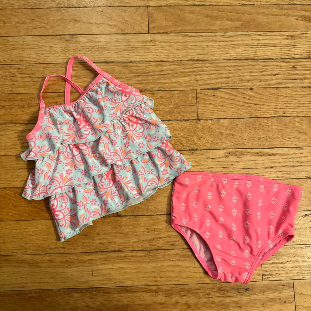 Carters Baby Girls 18M Pink Blue Paisley Ruffle Tankini Two Piece Swimsuit